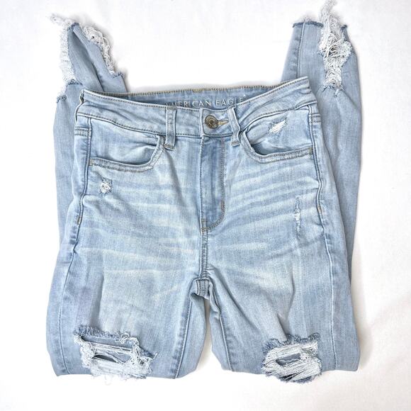 American Eagle Hi Rise Jegging Crop Distressed Jeans Size 2 - Picture 1 of 16